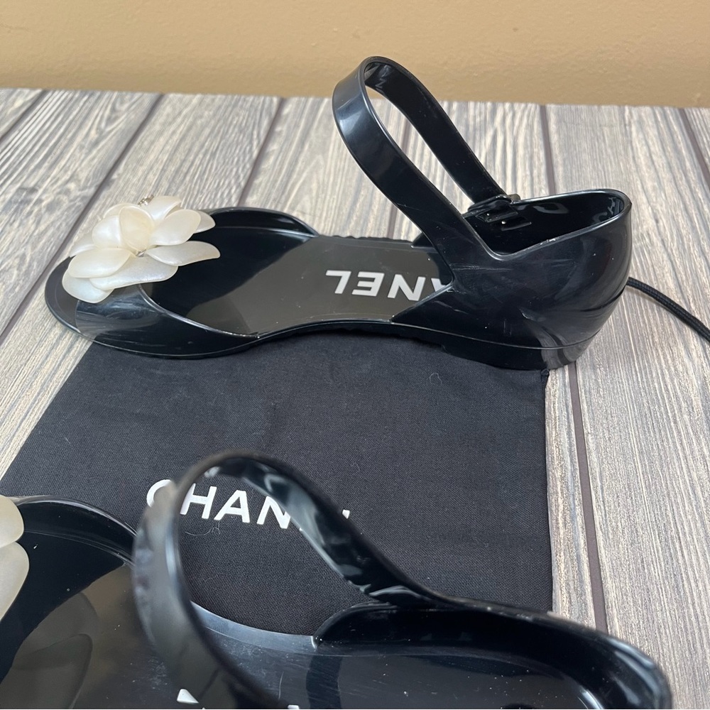 CHANEL Jelly Sandals Camellia Ballet Flats with Strap Size 37 / US 6.5 - Picture 8 of 16